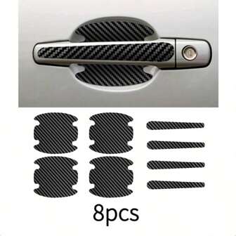 8 Stücke Autotürgriff Schutzabdeckung aus Kohlefaser - kratzfeste Abdeckung, strapazierfähiger Synthesekautschuk, Auto-Öl abwaschbare Oberfläche (Schwarz)