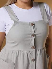 Short Plus Size Linen Dress With Button And Pocket New Model - Light Grey - View 6