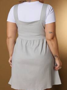 Short Plus Size Linen Dress With Button And Pocket New Model - Light Grey - View 4