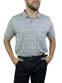 Men's Striped Polo Shirt With Pocket - 灰色 - 查看 4