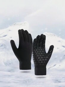 1 Pair Men's Thermal Lined Thick Knit Gloves, Double Layer Warm Touchscreen Gloves For Driving In Autumn/Winter - Multicolor - View 7