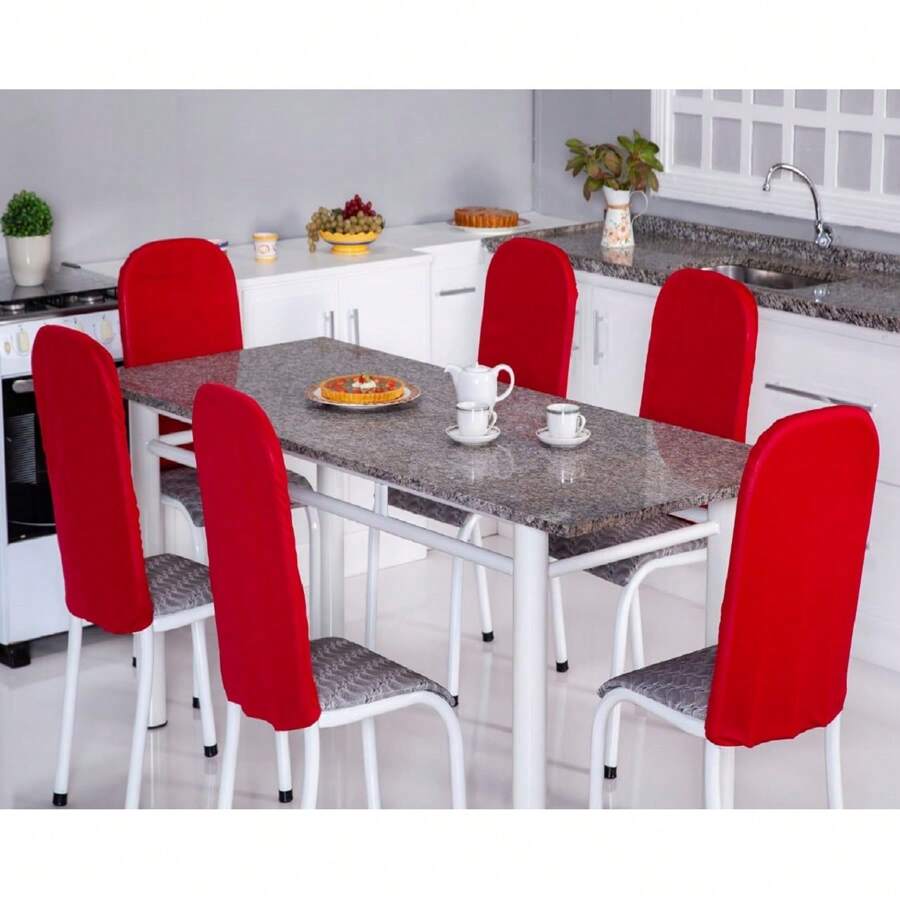 Kit 4 Tubular Iron Kitchen Chair Back Covers In Gel Mesh With Plain Elastic - 紅色 - 查看 1