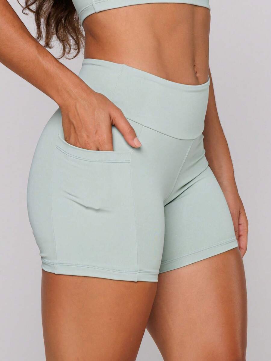 LOT FITNESS Women's Sports Shorts Gym Fitness Polyamide Basic Black With Pocket - 綠色 - 查看 1