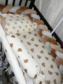 1 件三色编织婴儿床保险杠，软结婴儿床保护垫，简约风格，适合日常使用和儿童房装饰 - 卡其+灰色+咖色 - 查看 6