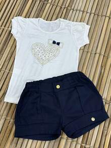 LELELI CHILDREN'S SET OF FASHIONABLE STONES SHORTS/ GIRLS FASHION LAUNCH/ - Màu xanh lam - Xem 1