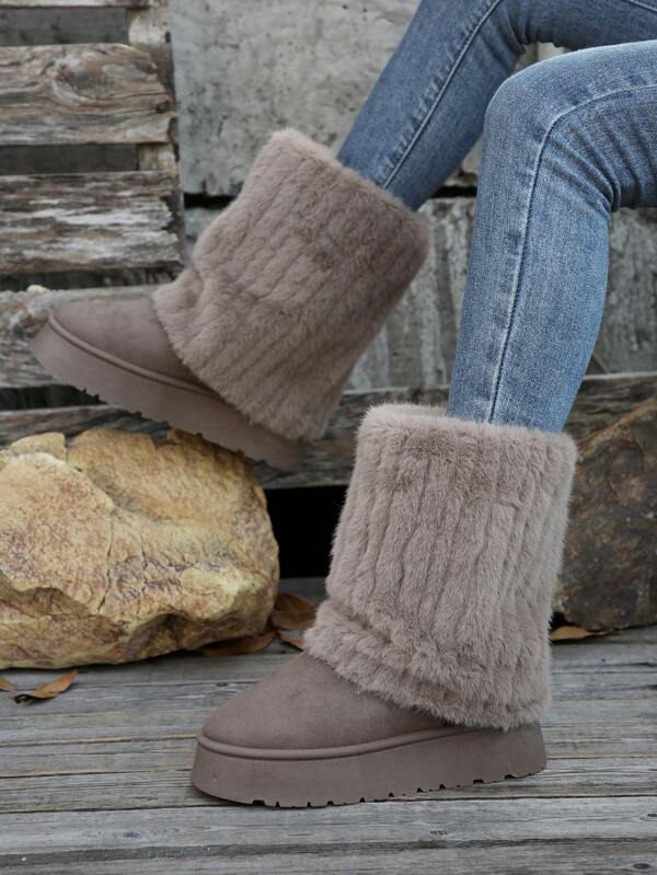 Botas de neve femininas plus size, novas botas curtas de cano alto com forro térmico e fofo, sapatos de inverno com sola grossa antiderrapante