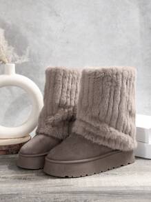 大码女士时尚雪地靴，新款蓬松保暖内衬高帮短靴，防滑厚底冬鞋
