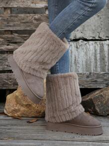 大码女士时尚雪地靴，新款蓬松保暖内衬高帮短靴，防滑厚底冬鞋