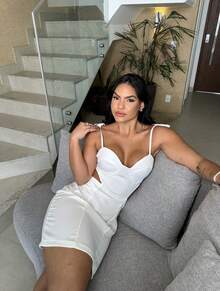 Tailored Dress With Padded Bra, Lining And Side Zipper - trắng - Xem 2