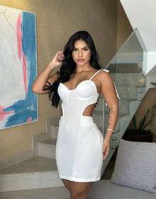 Tailored Dress With Padded Bra, Lining And Side Zipper - trắng - Xem 1
