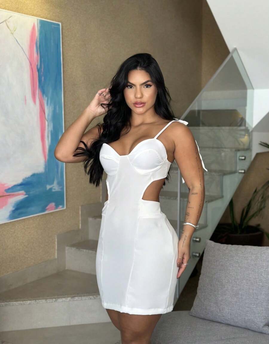 Tailored Dress With Padded Bra, Lining And Side Zipper - trắng - Xem 1