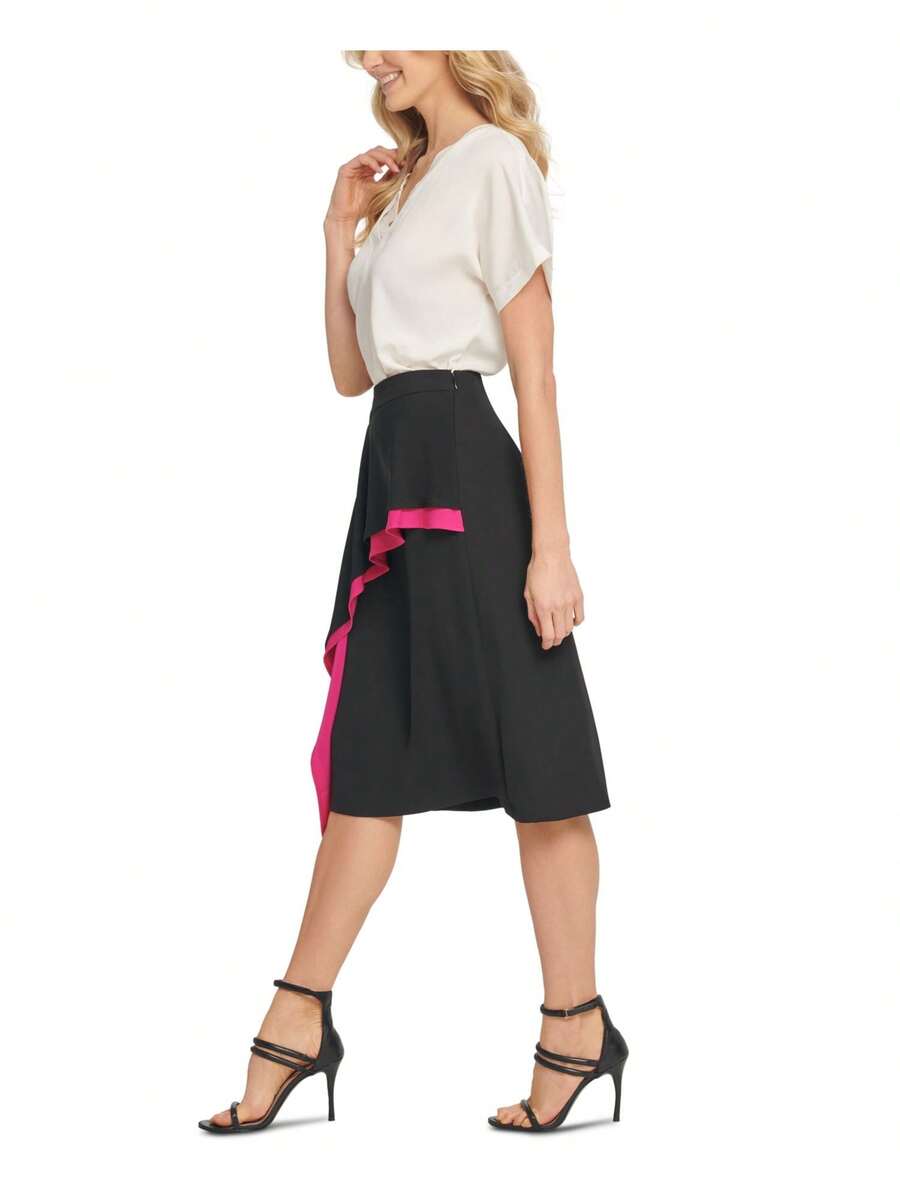 DKNY DKNY Womens Ruffled Below The Knee ALine Skirt SHEIN USA