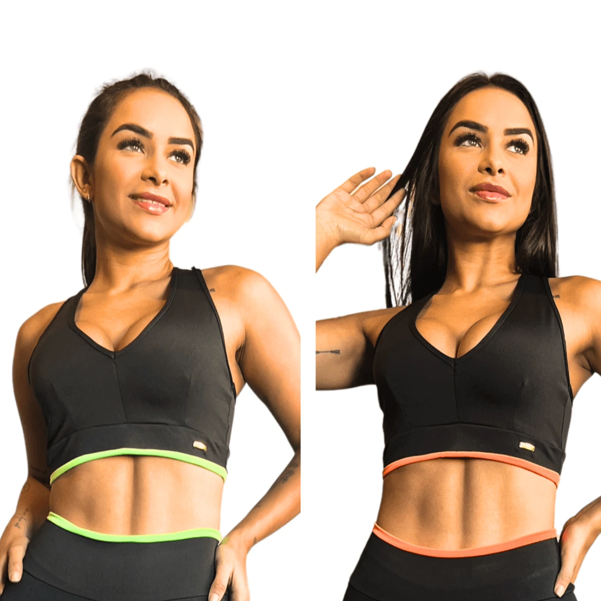 Kit With 2 Swim Tops Without Pads Women's Training Clothing Fitness Gym Suplex - Smooth High Support Topper With Neon Details Running Yoga Lynda Fashion Workout Bodybuilding Gymnastics Crossfit - Rượu sâm banh - Xem 1
