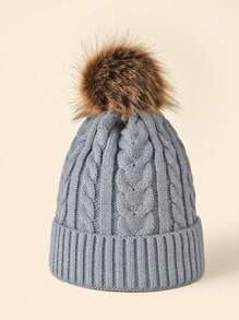 1 件女式双层针织单层绒球无檐小便帽，秋冬季保暖 - 淺灰色 - 查看 1