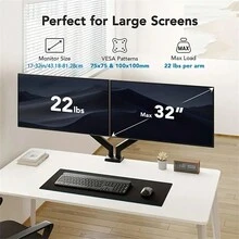 Dual Monitor Stand - Adjustable Desk Mount Arm For Support 13 To 32 Inch And 17.6lbs Heavy Duty Screen, 2 Gas Spring Computer Monitor Holder With Clamp And Grommet Base - Black - View 3