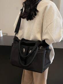 Túi đeo vai nách thiết kế nhiều ngăn dung tích lớn thời trang dành cho nữ - màu đen - Xem 2