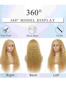 Eulisi Honey Blonde Deep Wave Human Hair Wig 26 Inch 13x6 Lace Front Wave Wigs Human Hair Blonde 180% Density Blonde Deep Wave Wig Human Hair #27 Color Curly Honey Blonde Lace Front Wig Human Hair Pre Plucked - S27 - View 6