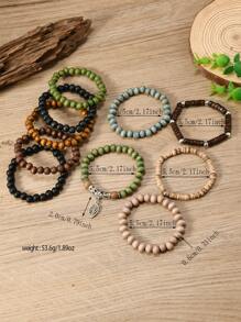 10pcs Bohemian Style Handmade Wood Beaded Bracelets, Couples Bracelet Gift Set