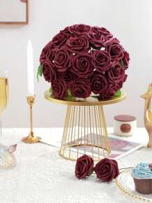 25支红色仿真玫瑰花，带茎，逼真泡沫玫瑰花束，适用于婚礼、家居装饰、母亲节、情人节、万圣节、毕业典礼及其他场合。 - 酒紅色 - 查看 1