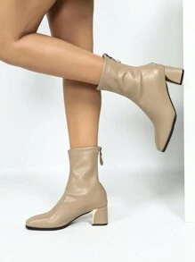 Stivali alla caviglia con tacco chunky, con cerniera, alla moda e sexy, versatili per feste e vacanze