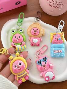 1 件随机简约 3D 卡通钥匙扣吊坠、甜蜜友谊/情侣礼物、包包配件 - 彩色 - 查看 5