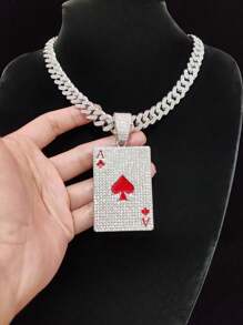 1 件男女时尚创意扑克吊坠项链，朋克摇滚风格，适合派对或日常佩戴，2 种链条款式可选 - 銀色 - 查看 4