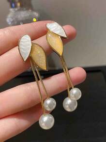 1 par de Aretes de hoja Mori de lujo francés personalizados, simples y elegantes