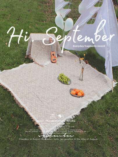 1pc Coffee Color Picnic Blanket, Camping Tablecloth, Outdoor Lawn Picnic Mat, Waterproof Ground Mat, Tent Equipment Blanket, Shawl, Tablecloth, Beach Mat, Multi-Purpose