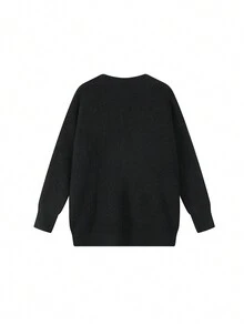 Knitted Cardigan Women Top, Loose Fit Casual Sweater Coat, Autumn/Winter - Black - View 5
