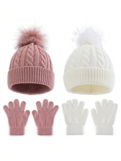 Conjunto de 2 peças/conjunto de gorro e luvas de malha de inverno para crianças, gorro e luvas fofos e versáteis, acessórios quentes para crianças recém-chegados