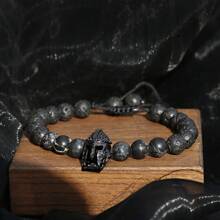 Brazalete de casco de hombre, brazalete espartano, brazalete de gladiador, brazalete de guerrero de piedra natural ajustable macramé