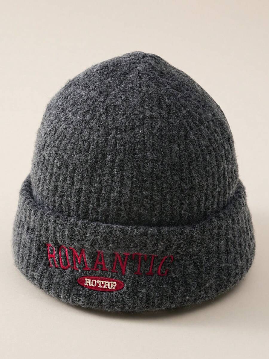 1pc Children's Knitted Ear Protection Hat, Unisex Warm Letter Beanie