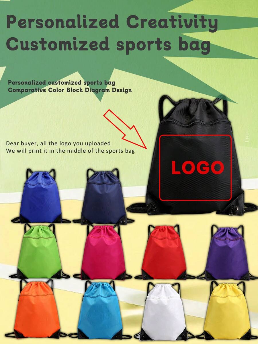 1pc Unisex Customizable Printed Logo Drawstring Backpack, Bucket Bag