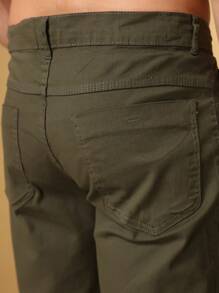 Men's Slim Twill Bermuda Shorts With Lycra - 軍綠色 - 查看 6