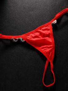 Tanga Jóia com Coração de Cristal Vermelho Quente, Calcinha com Strass para Mulheres, Acessórios Sexy de Corpo Corrente Tanga Wasit Maiô Bikini