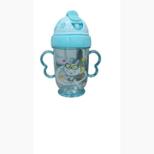 Plastic Baby Training Cup With Lid And Straw 300 Ml - Màu xanh lam - Xem 2