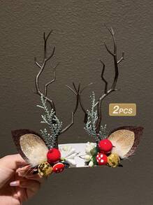 2pcs Women Christmas Santa Claus & Flower Adorable Hair Clips, Glamorous And Fashionable For Holiday Wear, Hair Accessories - Multicolor - View 1