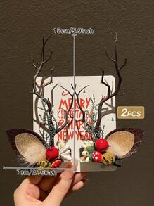 2pcs Women Christmas Santa Claus & Flower Adorable Hair Clips, Glamorous And Fashionable For Holiday Wear, Hair Accessories - Multicolor - View 4