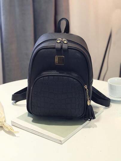 Waterproof, Lightweight Crocodile Embossed Metal Decor Classic Backpack Small Stone Pattern Backpack PU Leather Textured School Backpack Fashion Travel Commuter Bag Backpack, Classic Casual, Suitable For Teen Girls Women College Students, Perfect For Back To School, College, Middle School, High School, School Supplies, Back To School Backpack, School Bookbag, Backpack School, Back To School Bags, Large Capacity, Portable, First Day Of School