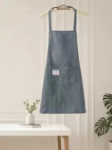 Delantal de atar al cuello a rayas con 2 bolsillos prácticos, lavable a máquina, apto para chefs, jardineros, entusiastas de la cocción y el asado para uso diario