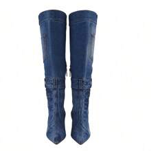 Women Denim Thigh High Denim Stiletto Heel High Heel Boots Pointed Toe Over Fall, Halloween, Christmas -The-Knee Boots For Night Out Concert Party Bold Cool Valentine Bridesmaid Wedding Date Party Prom Evening Homecoming Versatile Anniversary [Jens-2] - 牛仔布 - 查看 2