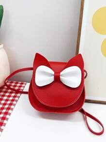 1 件迷你可爱猫咪图案斜挎包翻盖零钱包 PU 皮革休闲卡哇伊轻便便携糖果包户外度假日常女孩小姐姐 - 紅色 - 查看 7