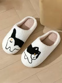 女士舒适猫咪图案毛绒拖鞋 - 舒适的室内家居鞋，轻便卧室拖鞋，防滑 TPR 鞋底 - 白色 - 查看 7