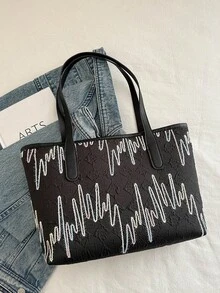 Túi Tote Vải Canvas Cho Nữ, Sức Chứa Lớn 2024 Túi Đeo Vai Đa Năng Thường Ngày Mùa Hè Mới, Đi Học/Đi Làm - màu đen - Xem 8