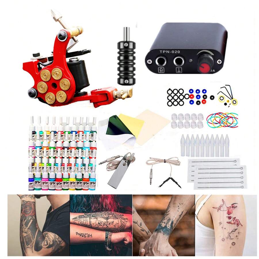 Tattoo Kit Complete Set 1 Machines Gun 40 Colors Ink Power Supplies