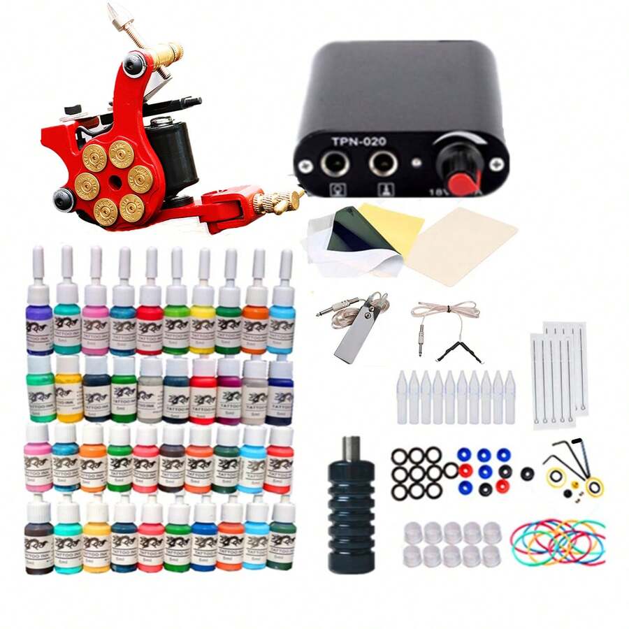 Tattoo Kit Complete Set 1 Machines Gun 40 Colors Ink Power Supplies
