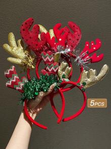 1/5 piezas Diadema con cuernos de reno de Navidad para mujer, linda y festiva para usar en vacaciones, aro para el cabello para accesorios de cabello de mujer - Multicolor - Ver 10
