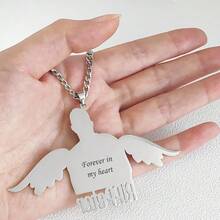 定制天使翅膀照片雕刻名字项链，个性化照片雕刻吊坠项链，不锈钢激光雕刻肖像/宠物图片项链家庭情侣结婚纪念日圣诞节节日礼物送给朋友/家人 - 款式2 - 查看 4