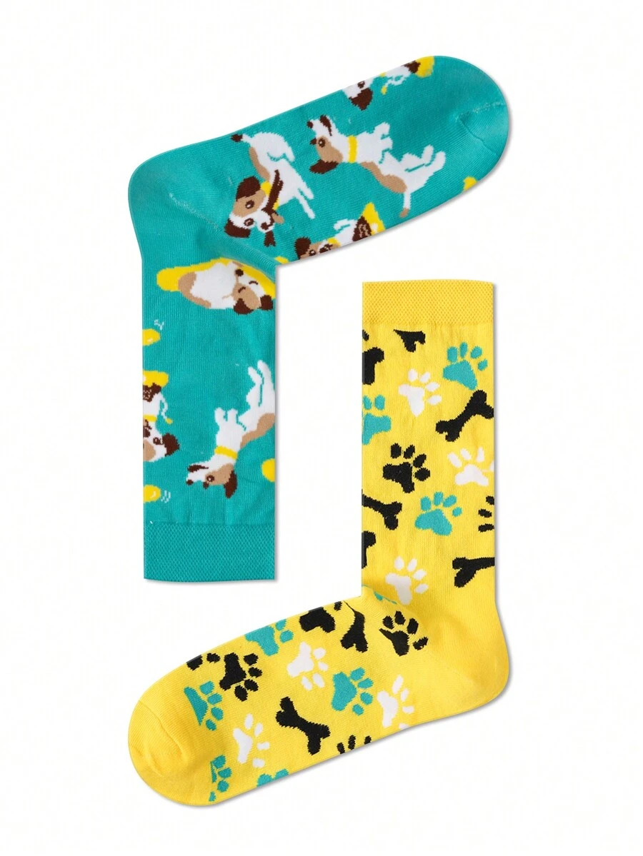 1 đôi tất in hình chó thời trang, phù hợp cho mọi mùa (Unisex) - Nhiều màu - Xem 1