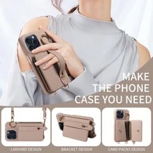 1 pieza Funda compatible con iPhone 17 Pro Max/17 Pro/Air/17/16 Pro Max con soporte para tarjetas, soporte, cubierta protectora a prueba de golpes compatible con la serie A16 - Caqui - Ver 3